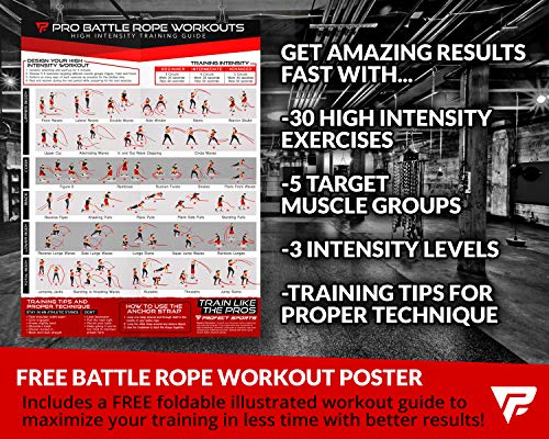 Pro Battle Ropes with Anchor Strap Kit and Exercise Poster – Upgraded Durable Protective Sleeve – 100% Poly Dacron Heavy Battle Rope for Strength Training, Cardio, CrossFit, Exercise Rope