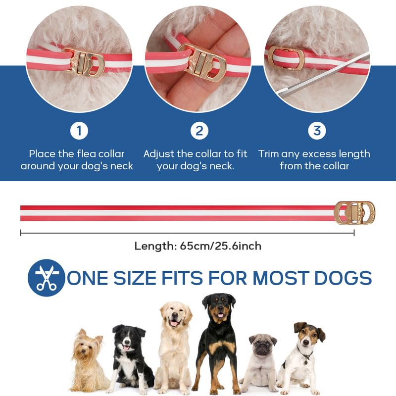 4 Pack Flea Collar for Dogs, Flea and Tick Collar for Dogs Red & White, 32 Months Flea and Tick Prevention for Dogs, Dog Flea and Tick Treatment, Water-Resistant & Adjustable Dog Flea Collar