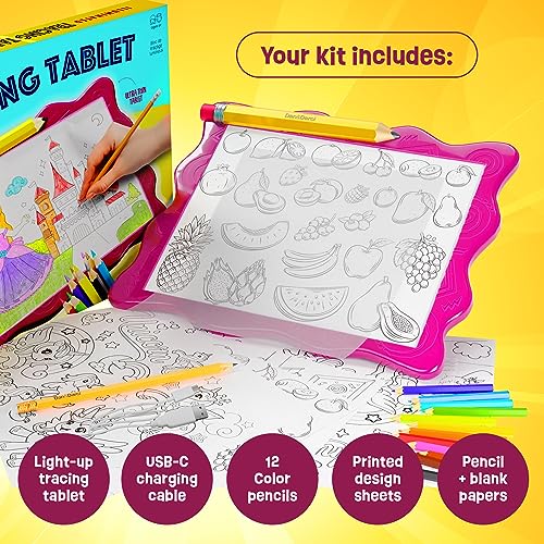 Dan&Darci Light Up Tracing Pad for Kids - Arts & Crafts Art Drawing Tracer Board for Girls & Boys Ages 5-12 - Birthday Toys Easter Gift Ideas for Girl or Boy 5+ Year Old Gift Toy - 6 7 8 9 10