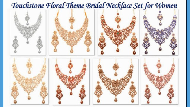 Touchstone Indian jewelry sets for women bollywood wedding bridal necklace desi earrings formal fancy rhinestone India designer jewellery punjabi tikka set in antique gold or silver or white tone