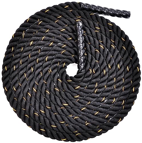 Signature Fitness Battle Rope 1.5Inch 2 Inch Diameter Poly Dacron 30 FT, 40 FT, 50 FT Length, Heavy Ropes for Home Gym and Workout