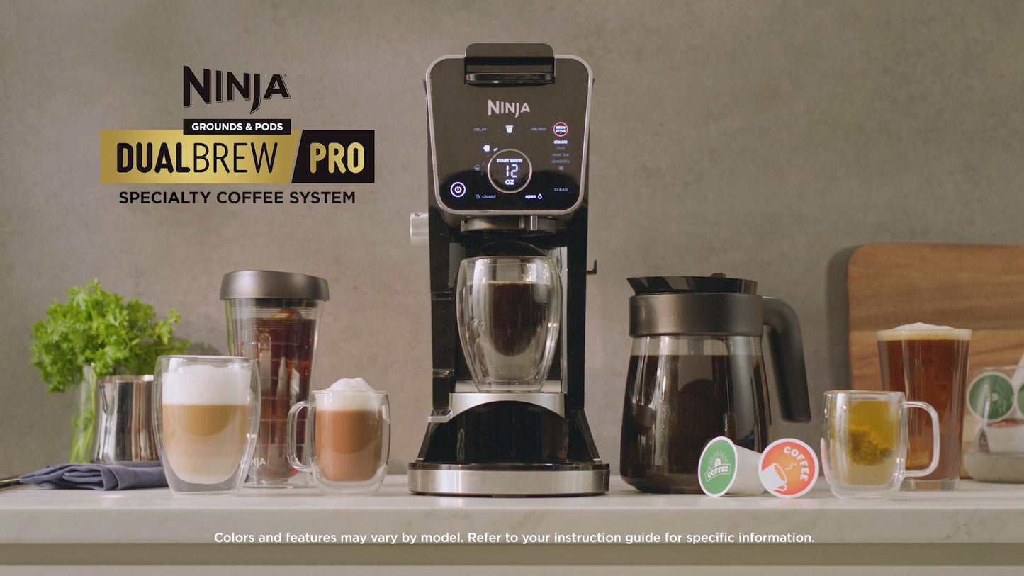 Ninja CFP301 DualBrew Pro Specialty 12-Cup Coffee Maker with Glass Carafe, Single-Serve, Grounds, compatible with K-Cup pods, with 4 Brew Styles, Iced Coffee Maker, Frother & Hot Water System, Black