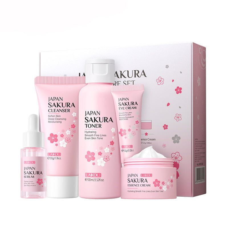 Skin Care Set JAPAN SAKURA Women Beauty Gift Sets Skin Care Kit with Cleanser, Toner, Serum, Eye Cream, Face Cream Travel Kit for Women Teen Girls Mom Daughter Birthday TSA-friendly Sizes 5pcs
