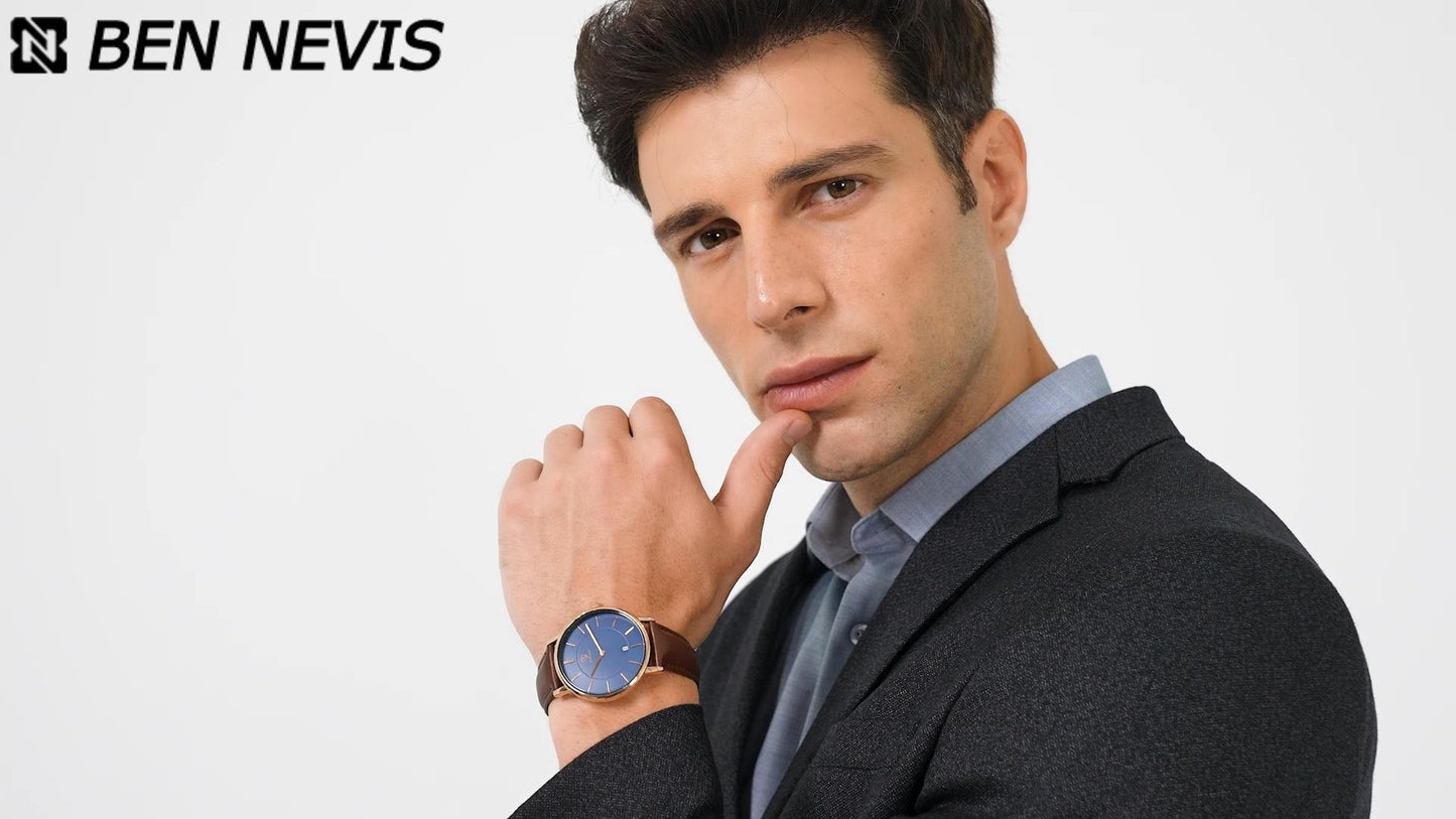 BEN NEVIS Watch, Mens Watch, Minimalist Fashion Simple Wrist Watch Analog Date with Leather Strap
