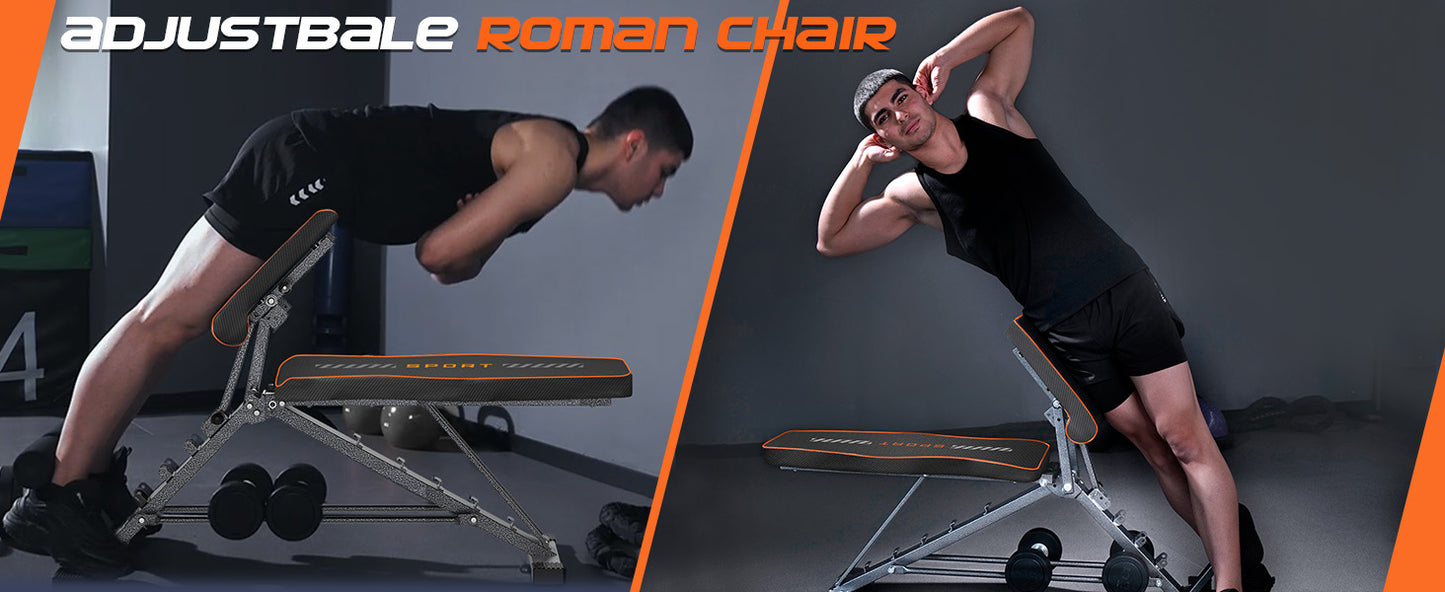 KUYOU Weight Bench, 2 in 1 Workout Bench Roman Chair, Adjustable Weight Bench for Home Gym Strength Training Bench for Full Body Workout