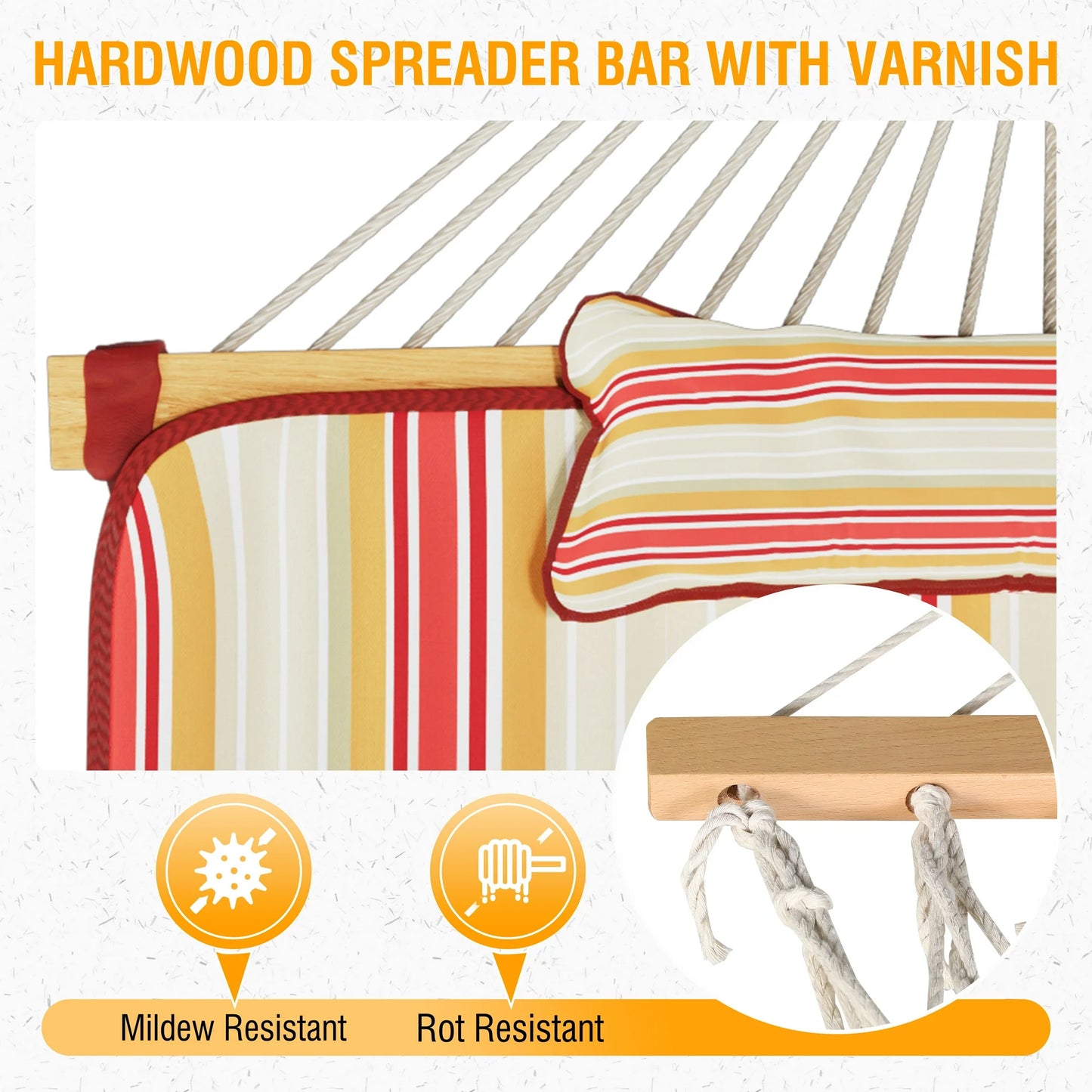 VEIKOUS Two Person Hammock 12FT with Stand and Pillow for Outdoor, Striped Red