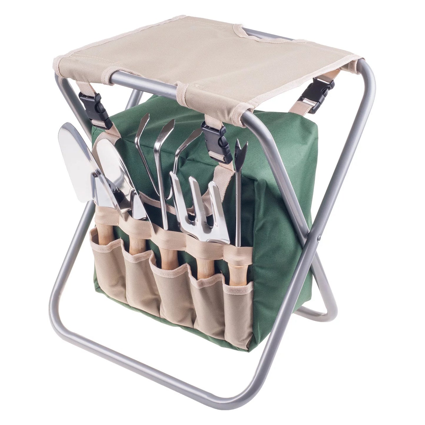 Pure Garden 11.5-inch All-In-One Garden Tool Set, Stool, and Carry Bag