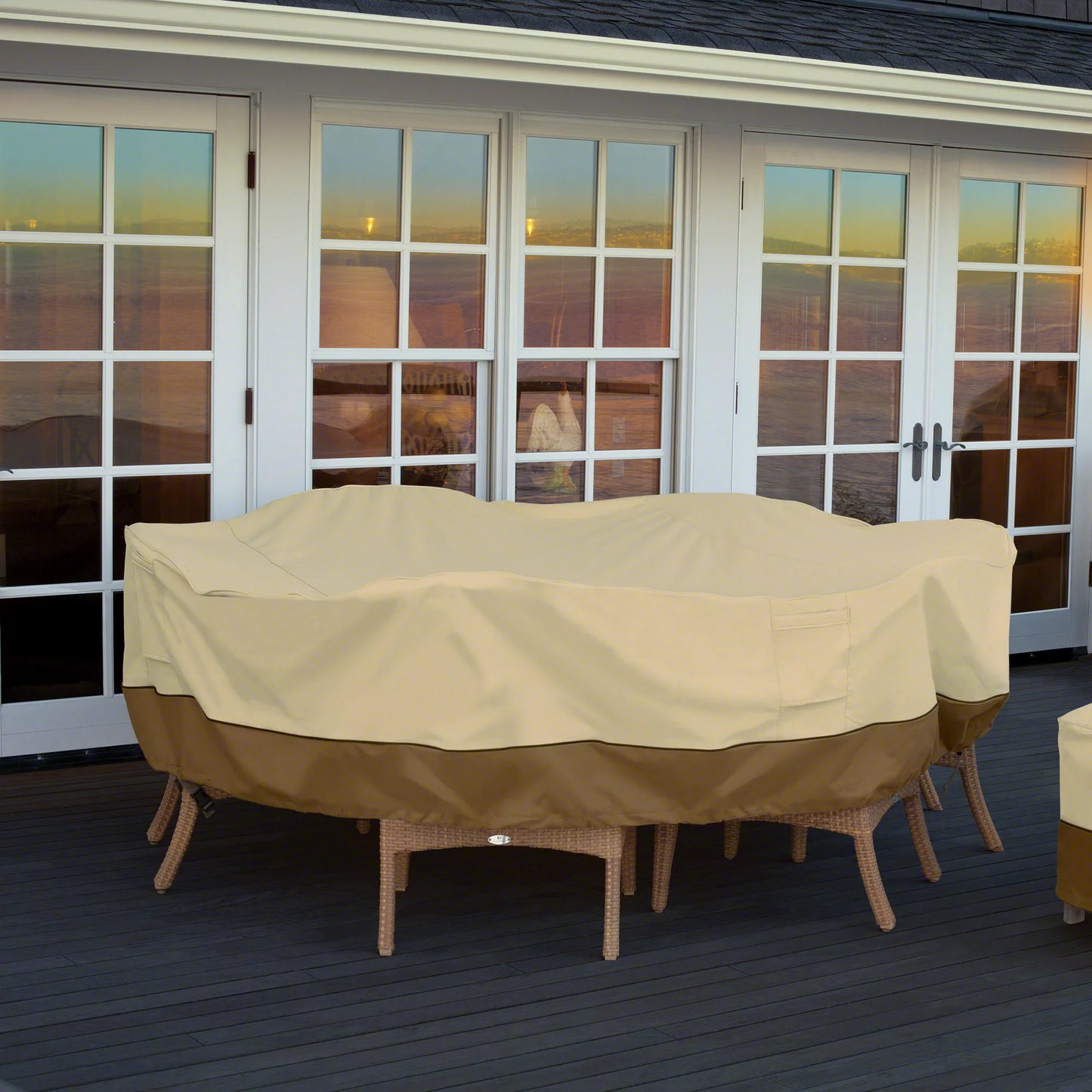 Classic Accessories Veranda Water-Resistant 88 Inch Rectangular/Oval Patio Table & Chair Set Cover with Umbrella Hole