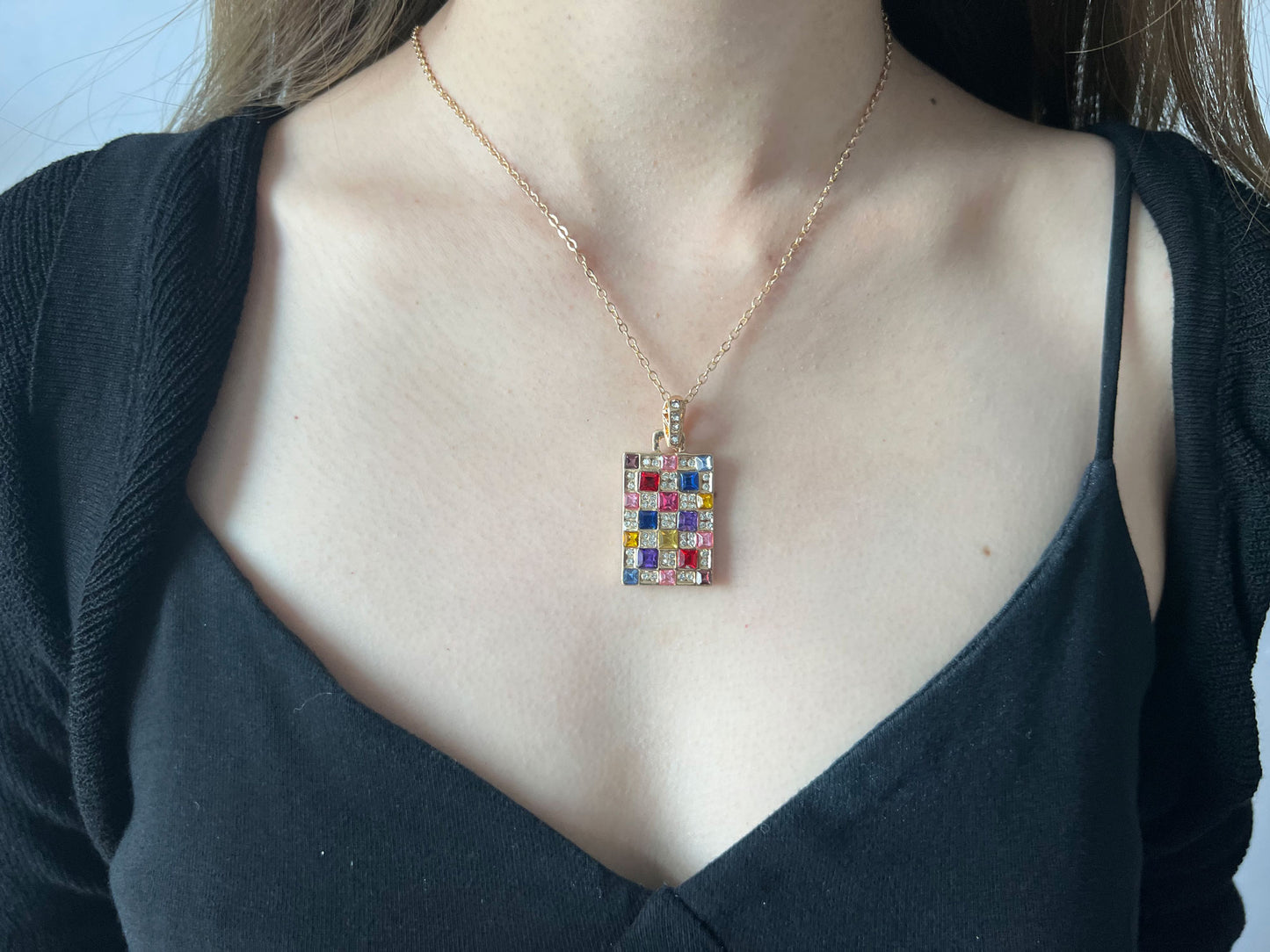 3 Pieces Fashion Noble Women Colorful Crystal Necklace Earrings Set Jewelry Pendant for Women Wedding Party Jewellery Gift