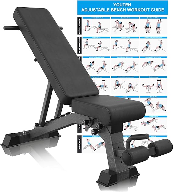YOUTEN 1000 LB Weight Bench Heavy Capacity | 9-4-4 Almost 90° Adjustable Incline Decline Exercise Bench Press for Home Gym More Stable and Durable | Foldable Training Lifting Bench | Dragon Flag Handle for Abdominal Arm Workout 11