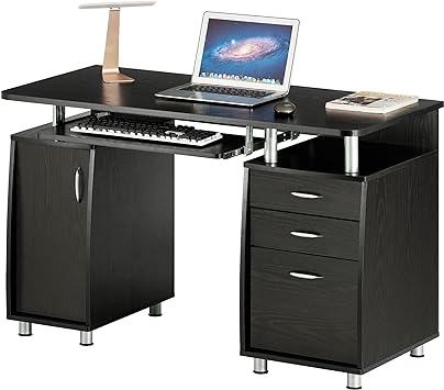 Techni Mobili 47.25" Ergonomic Computer Drawers & File Cabinet for Home Office Storage, Espresso Writing Desk, ONE Size