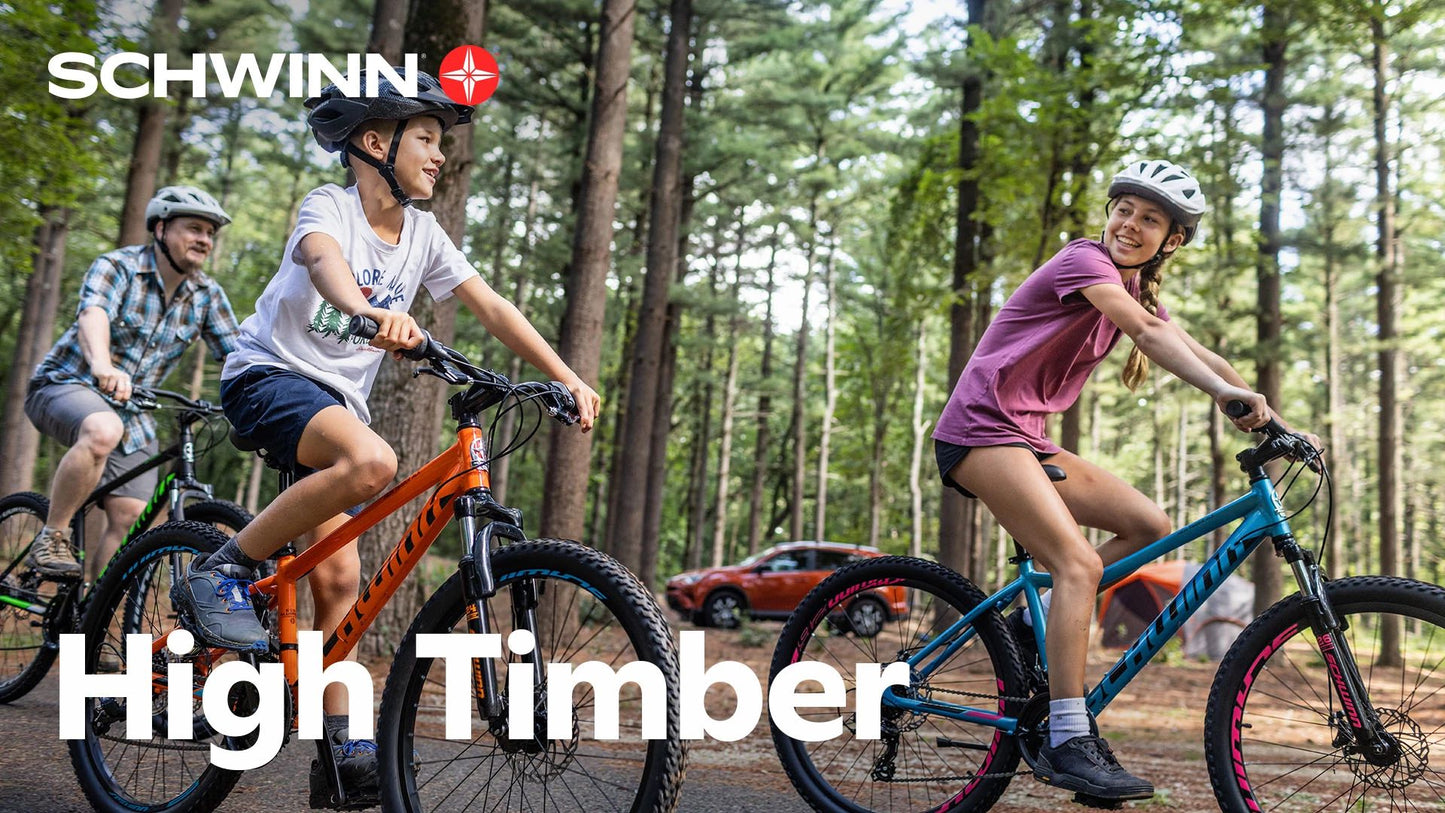 Schwinn High Timber Mountain Bike for Adult Youth Men Women Boys Girls, 24 to 29-Inch Wheels, 7 or 21-Speeds, Front Suspension, Aluminum and Steel Frame Options