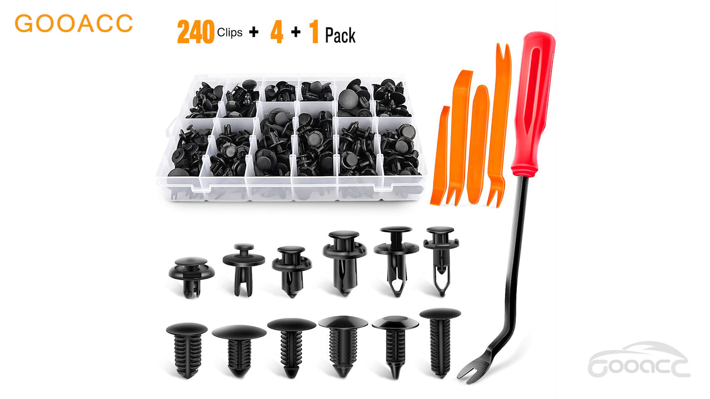 GOOACC - GRC-33 240PCS Bumper Retainer Clips Car Plastic Rivets Fasteners Push Retainer Kit Most Popular Sizes Auto Push Pin Rivets Set -Door Trim Panel Fender Clips for GM Ford Toyota Honda Chrysler