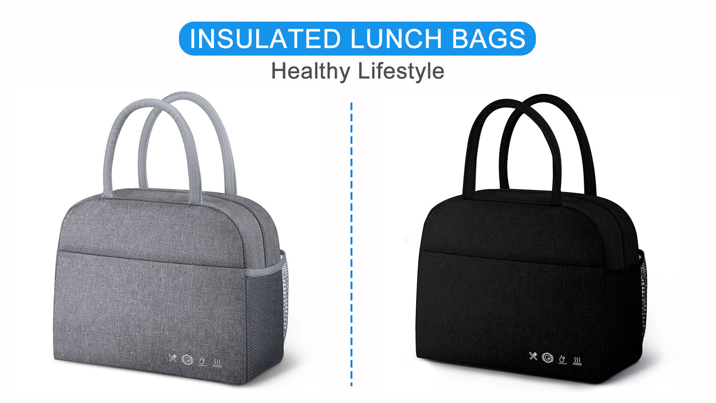 DALINDA Lunch Bag Lunch Box for Women Men Reusable Insulated Lunch Tote Bag,Leakproof Thermal Cooler Sack Food Handbags Case High Capacity forTravel Work School Picnic- Black
