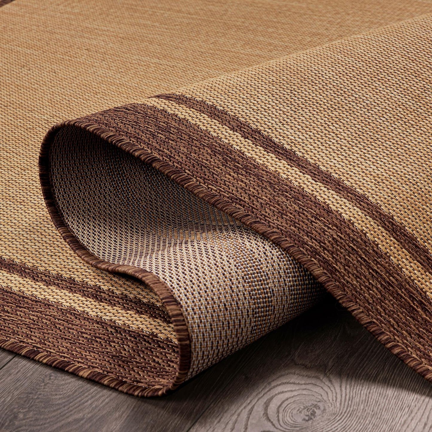 CAMILSON Summer Bordered, Washable Outdoor Indoor Area Rug, Camel, 8x10