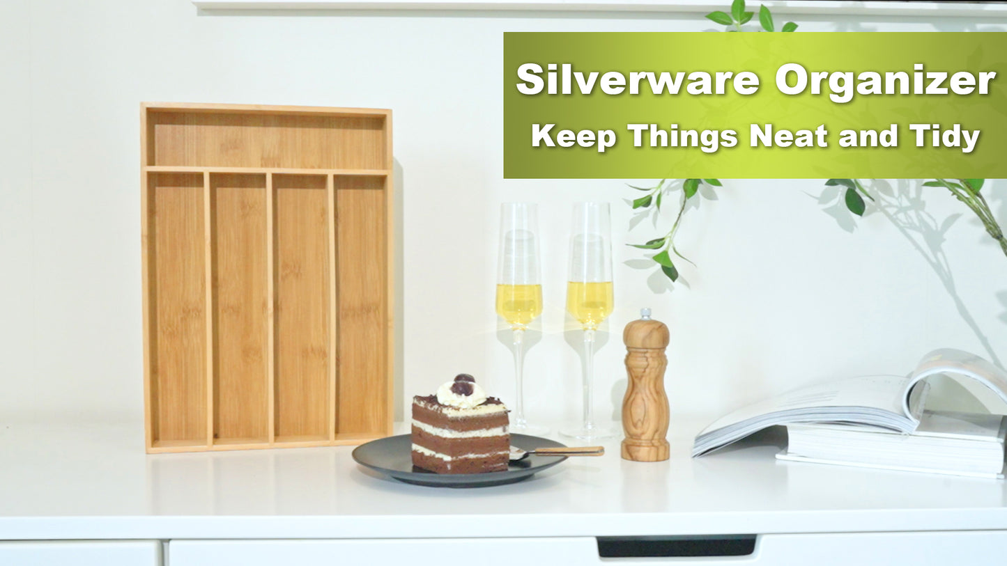 Silverware Organizer Kitchen Drawer Organizer Utensil Organizer Bamboo Silverware Holder Cutlery Organizer in Drawer Flatware Organizer Tray(5 slots, Natural