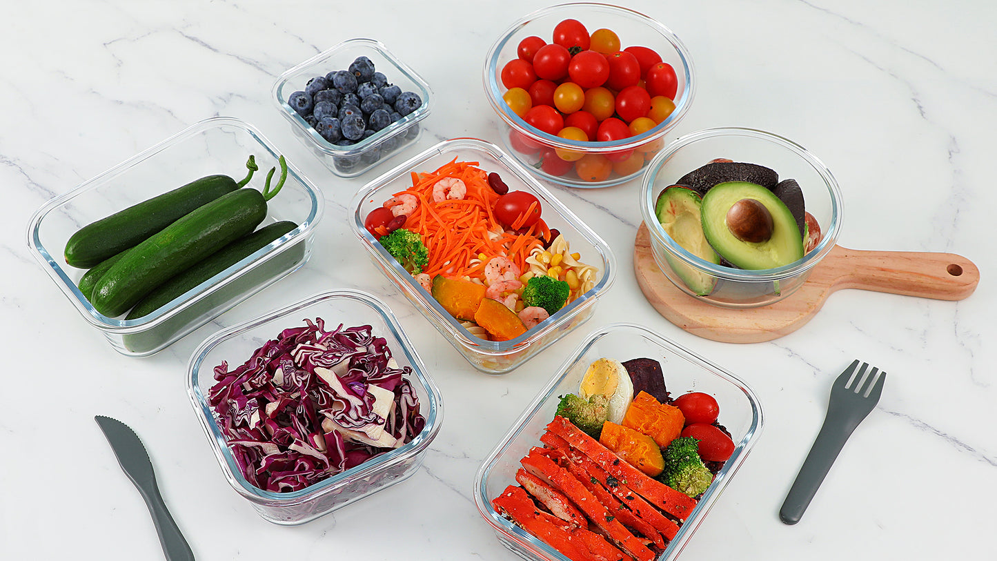 [10-Pack] Glass Meal Prep Containers with Lids-MCIRCO Food Storage Containers with Snap Locking Lids, Airtight Lunch Containers, Microwave, Oven, Freezer and Dishwasher