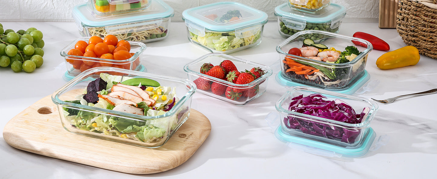 Vtopmart 8 Pack Glass Food Storage Containers , Meal Prep , Airtight Bento Boxes with Leak Proof Locking Lids, for Microwave, Oven, Freezer and Dishwasher, BPA Free