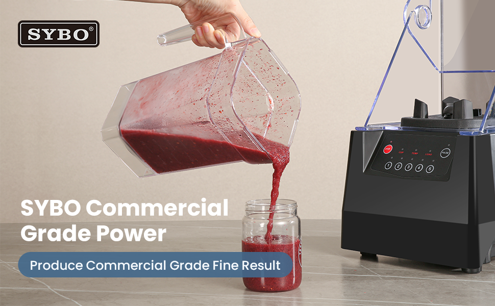 SYBO Super Quiet Commercial Blender with Soundproof Enclosure, Self-Cleaning 4D Blades for Ice Crushing, Smoothies and Puree, Professional Countertop Blender, Black