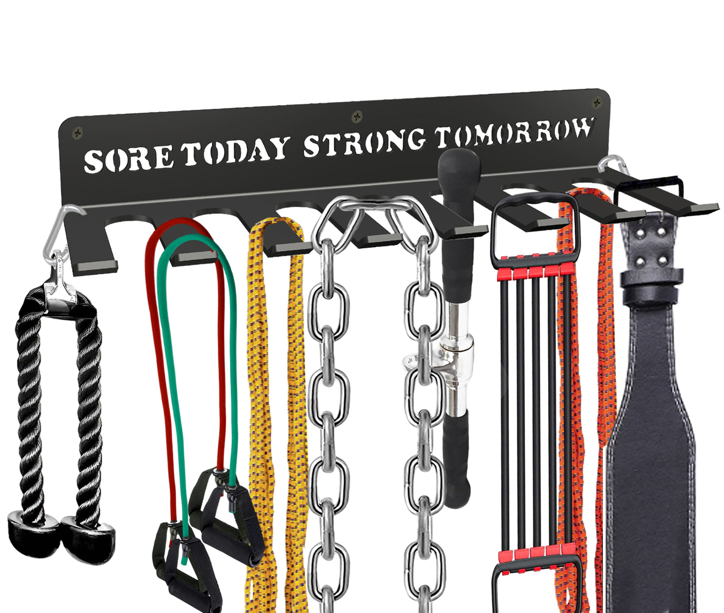 8 Prongs Hook Heavy-construction Wall-mounted Organizer Multi-Purpose Workout Gear Storage for Resistance Bands Jump Ropes Lifting Belt Fitness Bands Barbells Carabiners Included With Uplifting Words