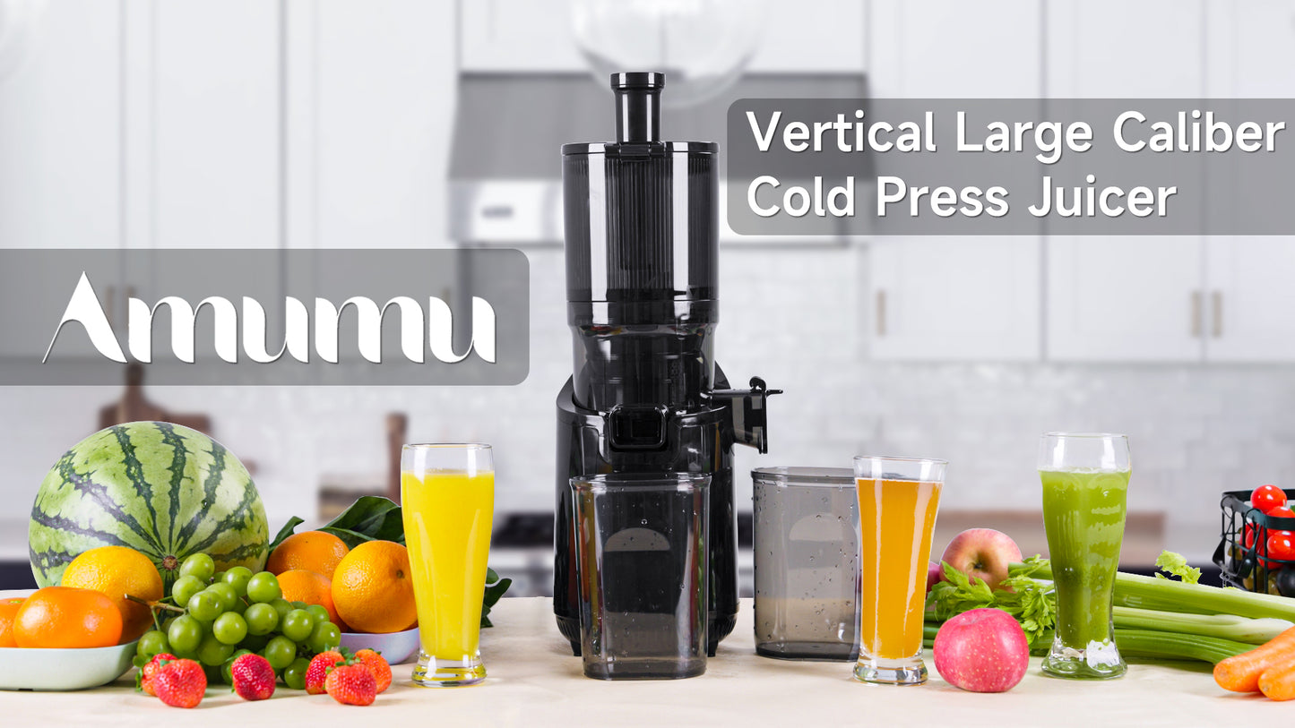 Cold Press Juicer, Amumu Slow Masticating Machines with 5.3" Extra Large Feed Chute Fit Whole Fruits & Vegetables Easy Clean Self Feeding Effortless for Batch Juicing, High Juice Yield, BPA Free 250W