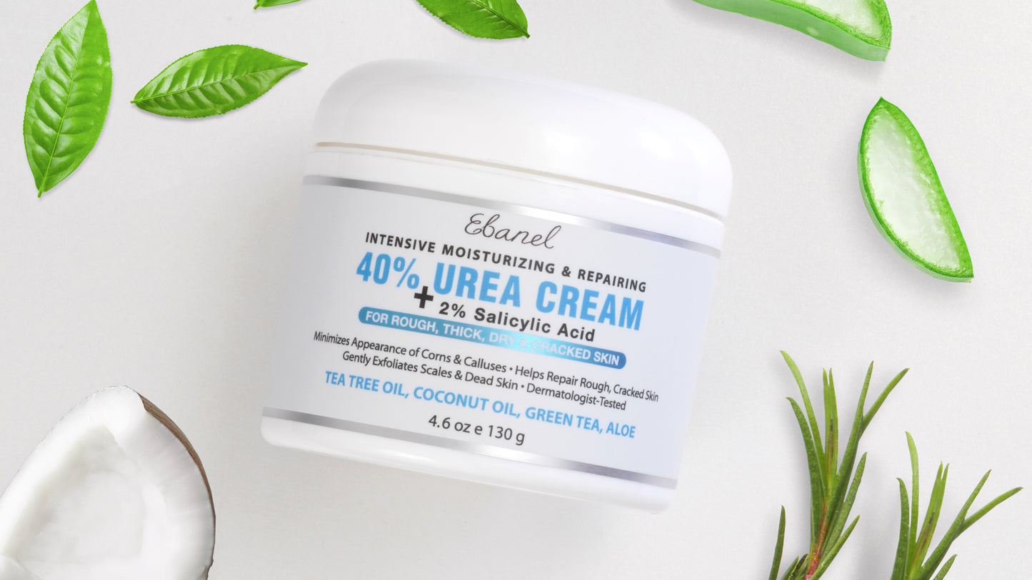 Ebanel Urea Cream 40% plus Salicylic Acid 2%, Foot Cream for Dry Cracked Heels Feet Knees Elbows Hands, Foot Dead Skin Cuticle Callus Remover Toenail Softener, Keratolytic Skin Barrier Repair Cream