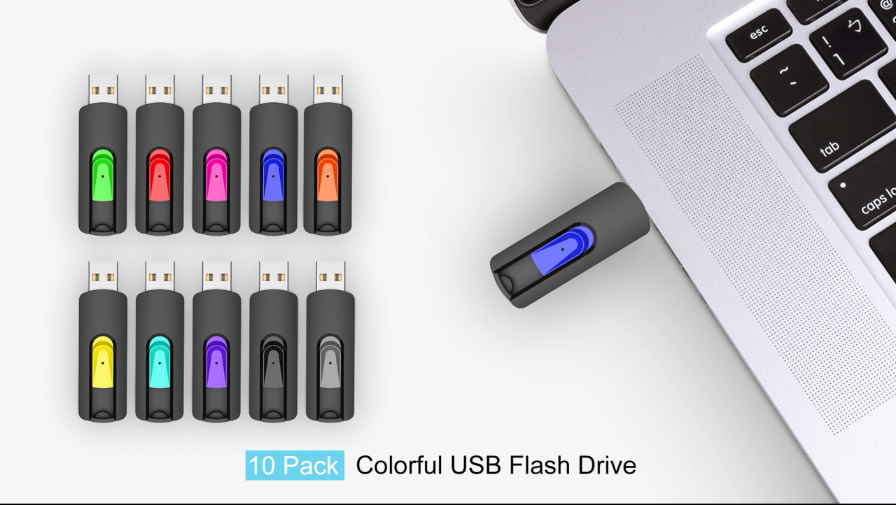RAOYI 10 Pack 32GB USB Flash Drives Slide Retractable Memory Stick Bulk USB 2.0 Thumb Drive Jump Drive Zip Drive USB Sticks Data Storage Backup for PC Mac (32G, 10 Mixed Color)