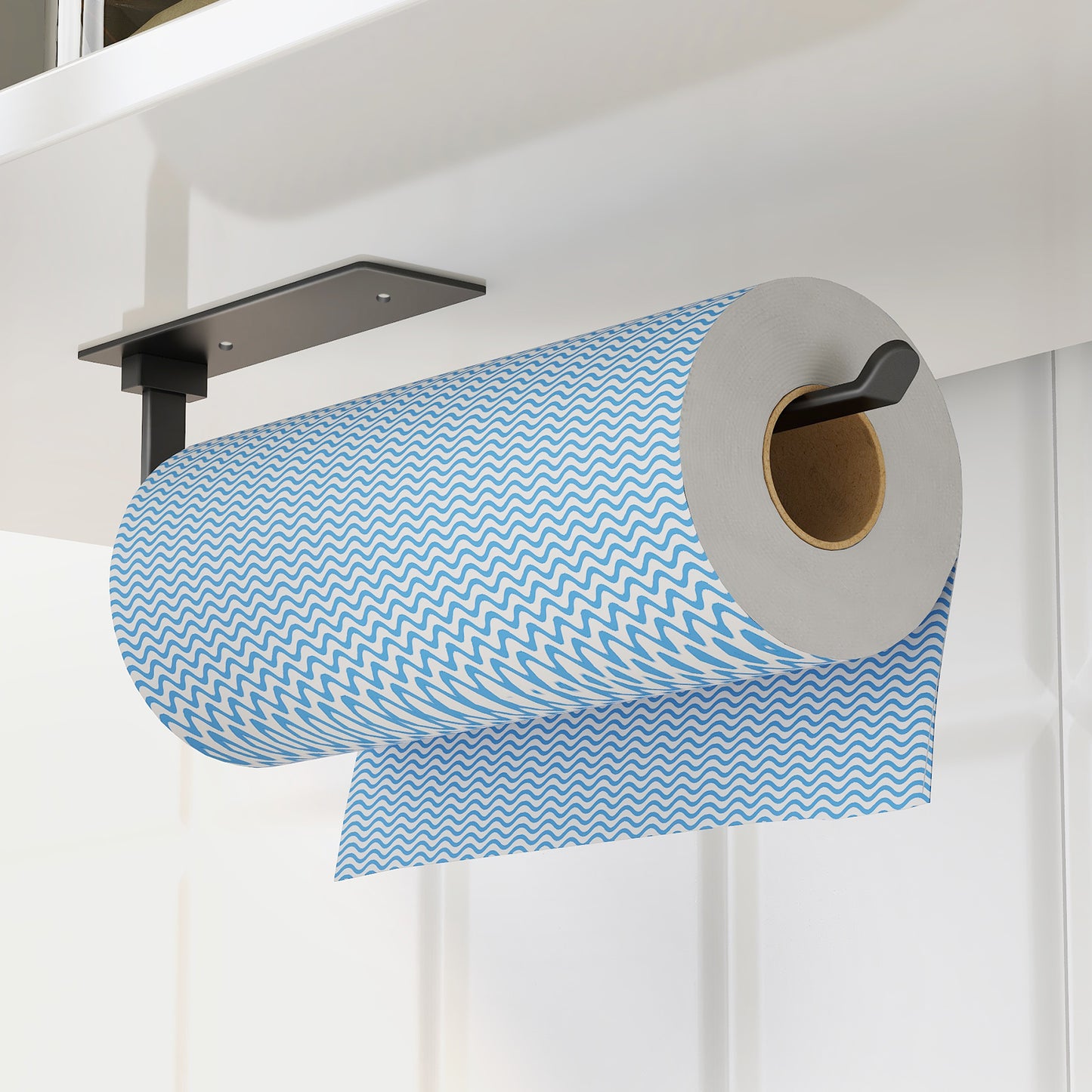 Paper Towel Holder - Self-Adhesive or Drilling, Matte Black Paper Towel Rack Under Cabinet for Kitchen, Upgraded Aluminum Kitchen Roll Holder - Lighter but Stronger Than Stainless Steel!