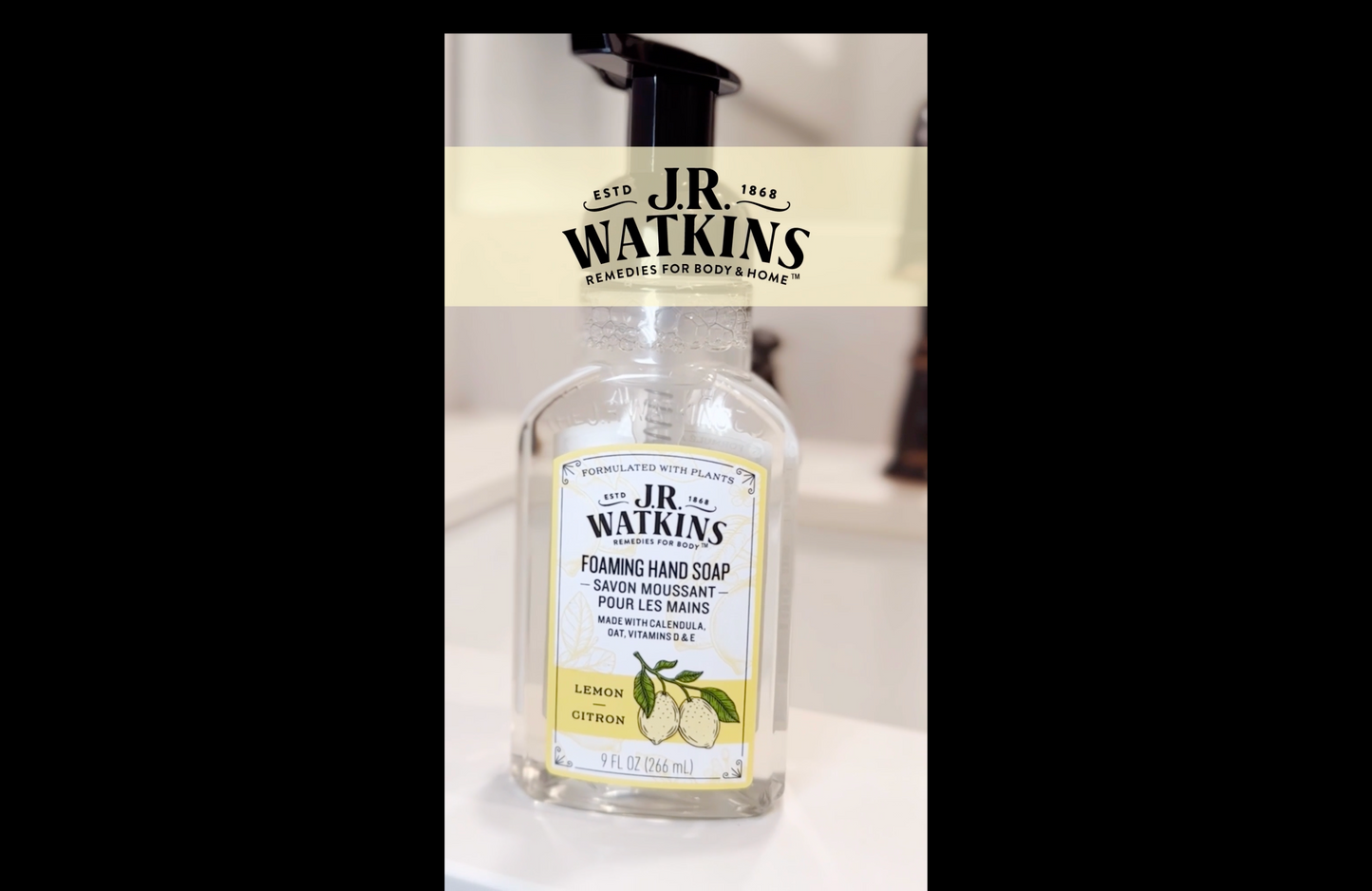 J.R. Watkins Foaming Hand Soap with Pump Dispenser, Moisturizing Foam Hand Wash, All Natural, Alcohol-Free, Cruelty-Free, USA Made, Lemon, 9 fl oz, 3 Pack