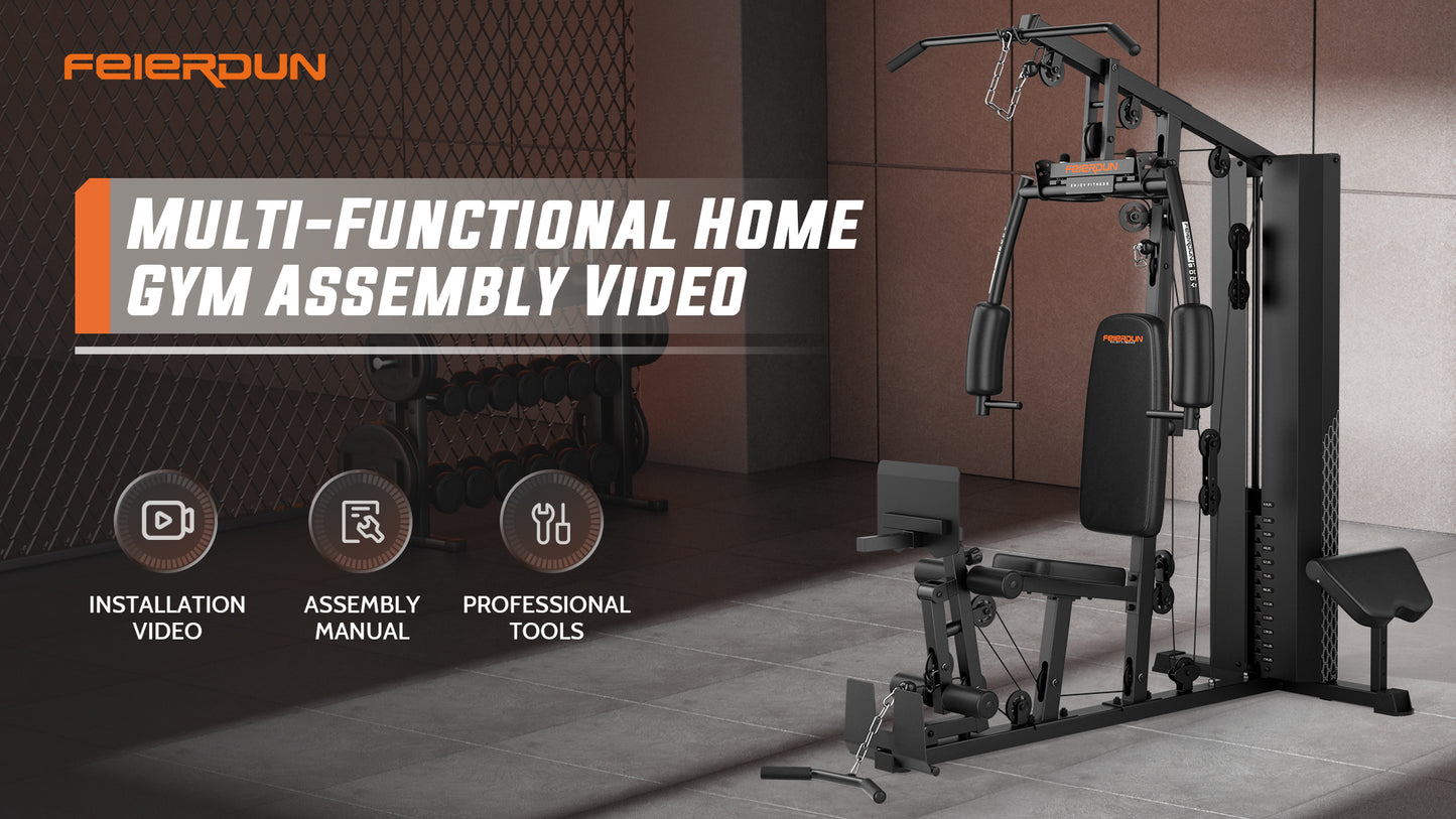 FEIERDUN Home Gym Equipment, Multi-Functional Workout Equipment with 154LBS Weight Stack, for Leg Press, LAT Pull Down, Chest Presses