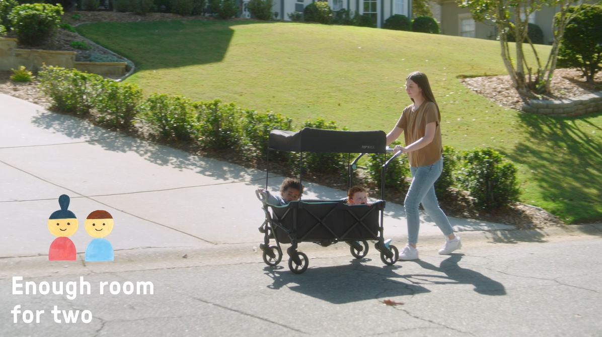 Summer by Ingenuity Pop 'N Ride Lightweight Stroller Wagon - Face-to-Face Seats for 2 with 3-Point Harnesses & Sun Canopy