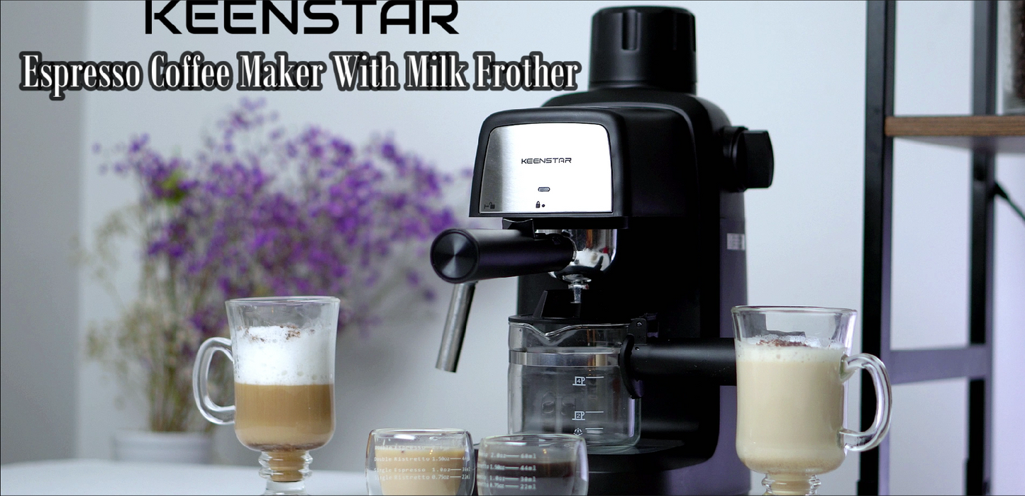 Coffee Machine, 3.5 Bar Espresso Cappuccino Machine, 800W with Milk Frother - 4 Cup Portable Coffee Maker for Latte, Cappuccino, Gift for Coffee Lover