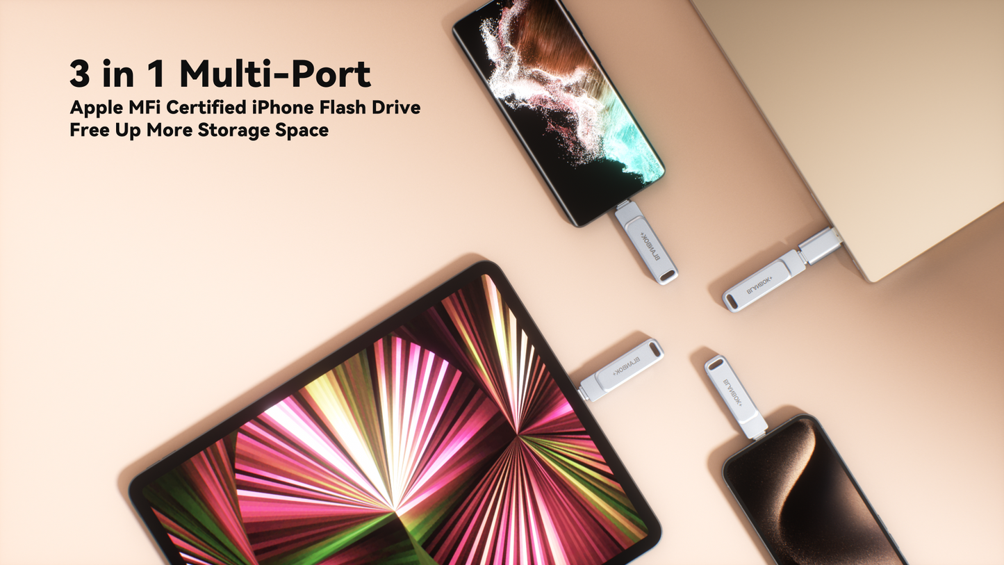 MFi Certified 128GB Flash Drive for iPhone Photo Stick, USB Thumb Drive Memory Stick High Speed USB Drive Photo Storage for iPhone USB Stick Compatible for iPhone/iPad/Android/PC