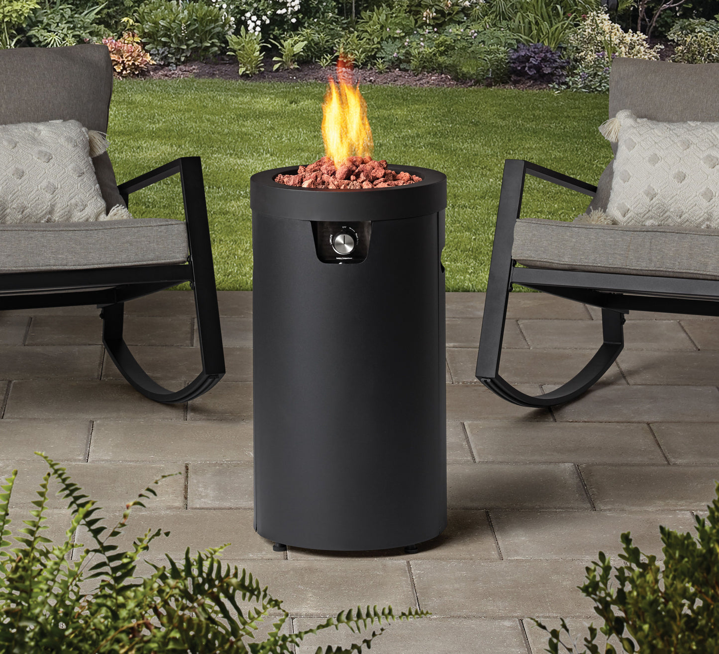 Mainstays 28-inch Tall Column Propane Gas Outdoor Fire Pit, Matte Black Finish