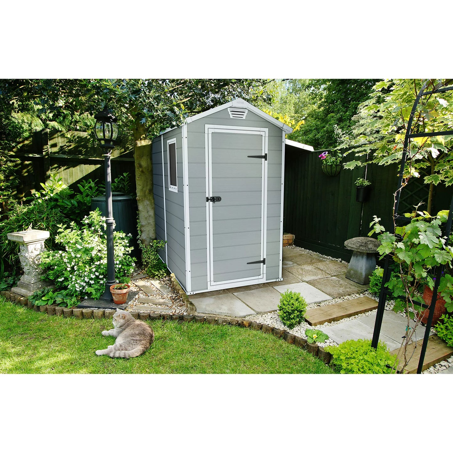Keter Manor 4' x 6' Resin Storage Shed, All-Weather Plastic Outdoor Storage, Gray and White