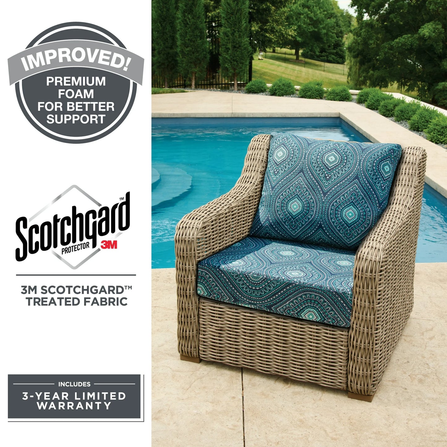 Better Homes & Gardens Blue Medallion Outdoor 24" x 24" 2 Piece Deep Seat Cushion Set