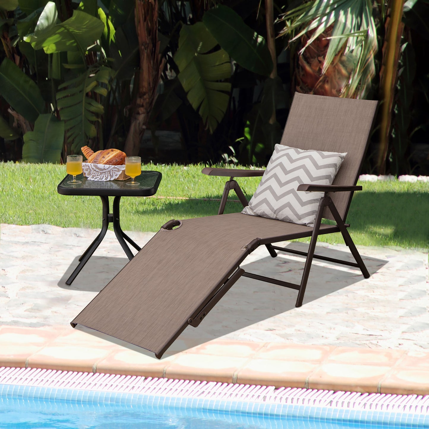 Gymax Set of 2 Outdoor Adjustable Chaise Lounge Chair Patio Folding Recliner Lounge Brown