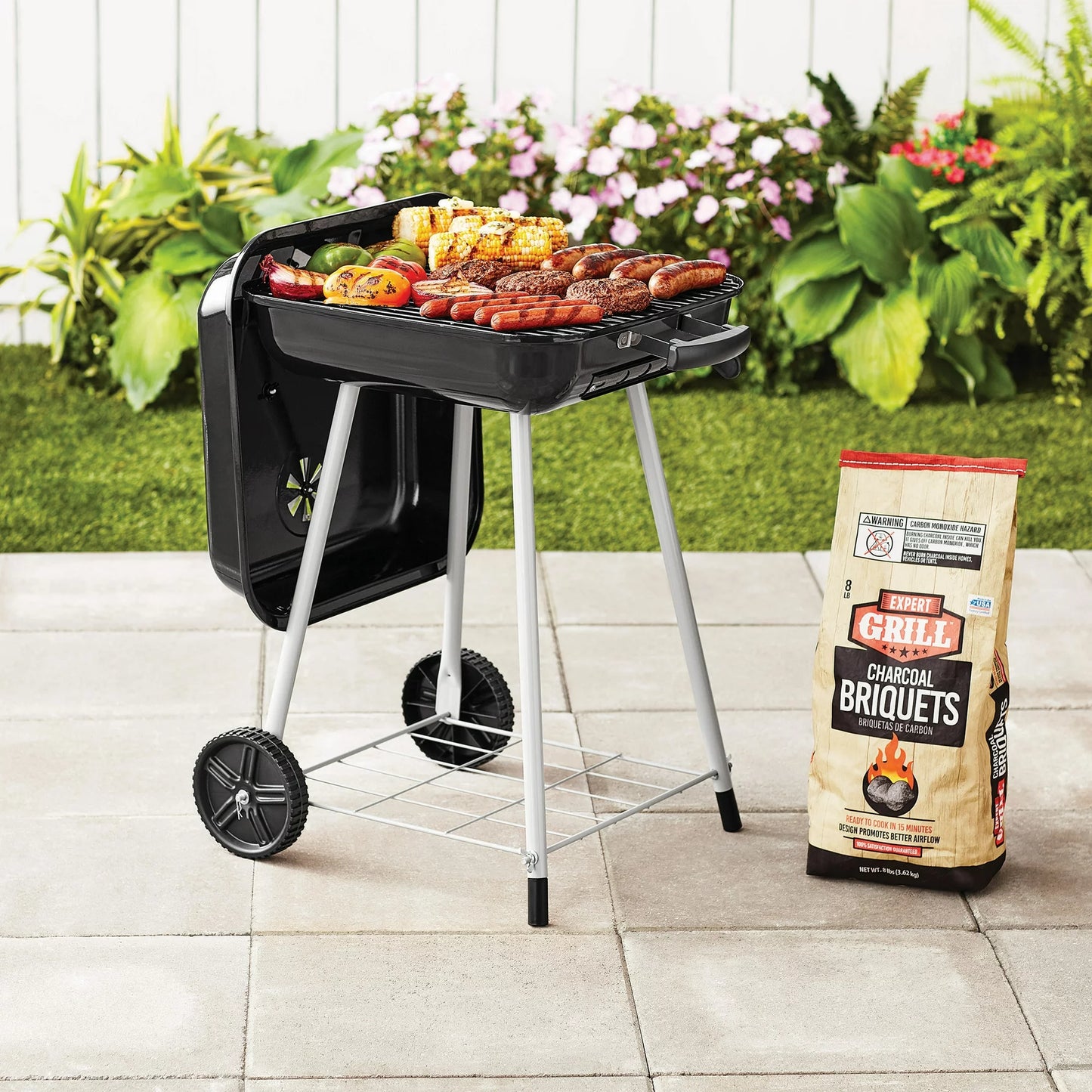 Expert Grill 17.5" Square Steel Charcoal Grill with Wheels, Black