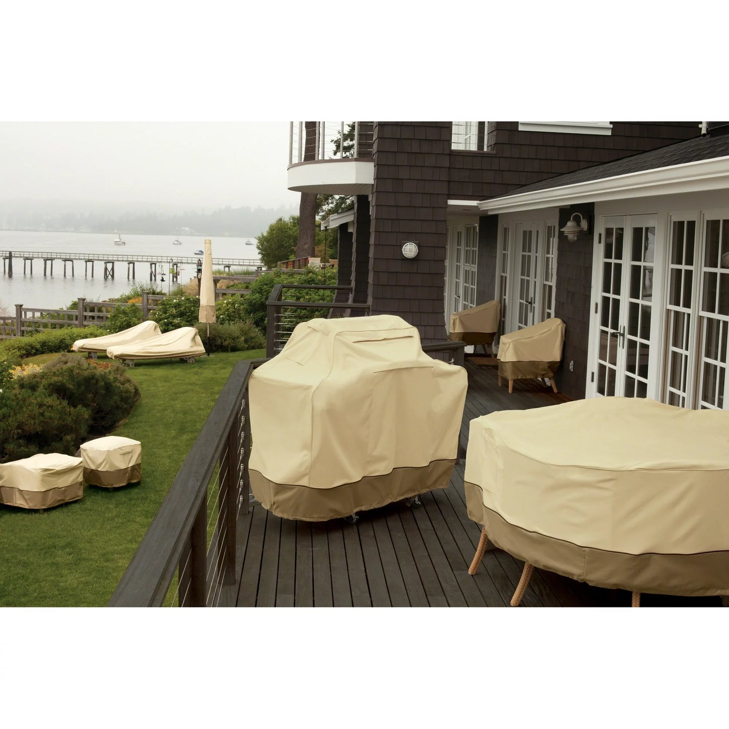 Classic Accessories Veranda Water-Resistant 88 Inch Rectangular/Oval Patio Table & Chair Set Cover with Umbrella Hole