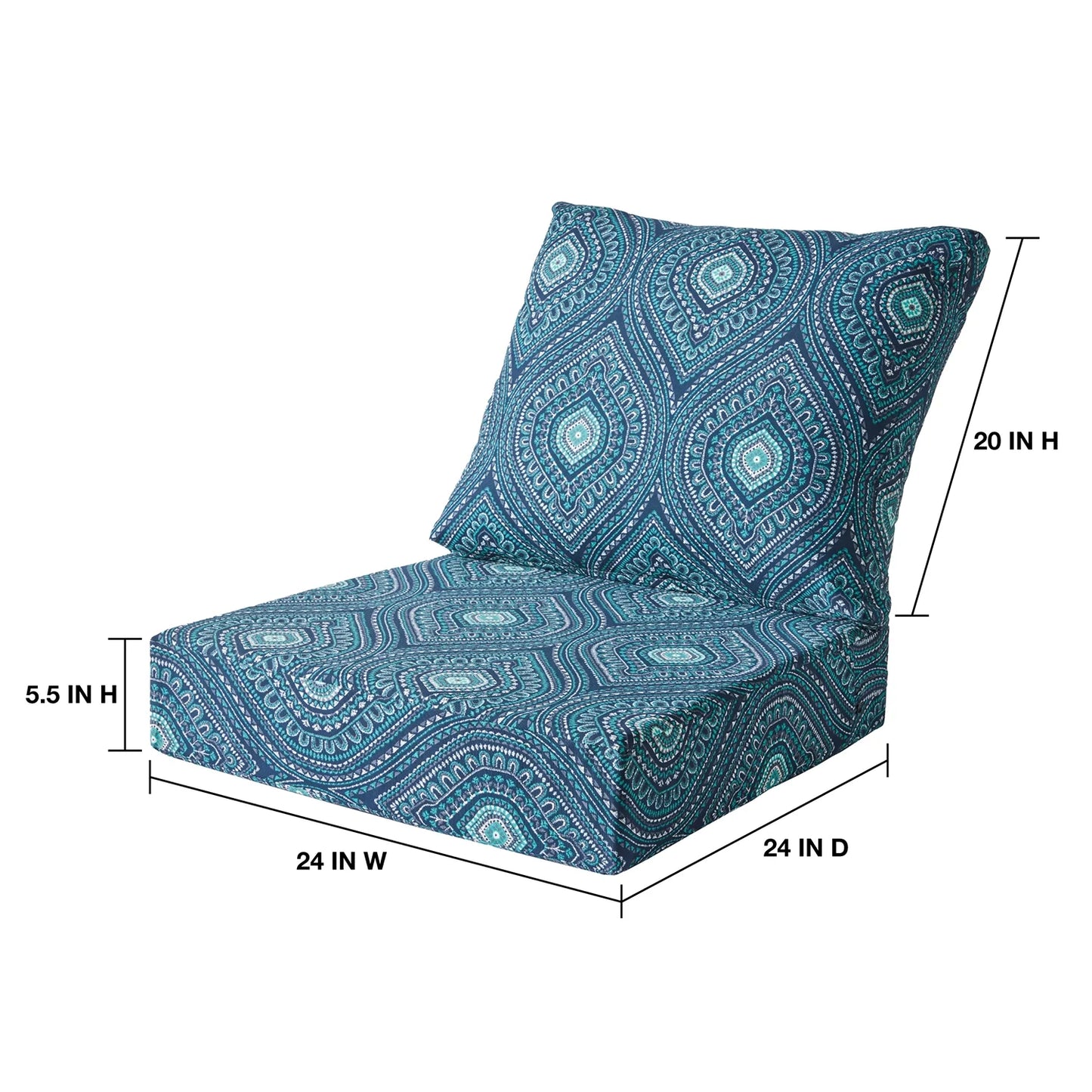 Better Homes & Gardens Blue Medallion Outdoor 24" x 24" 2 Piece Deep Seat Cushion Set