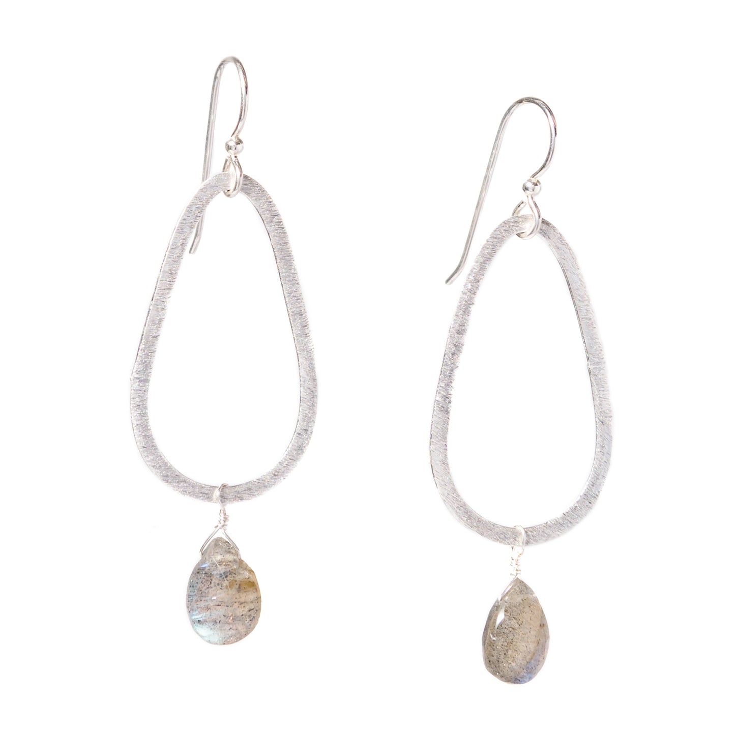 Silver Teardrop Gemstone Earrings