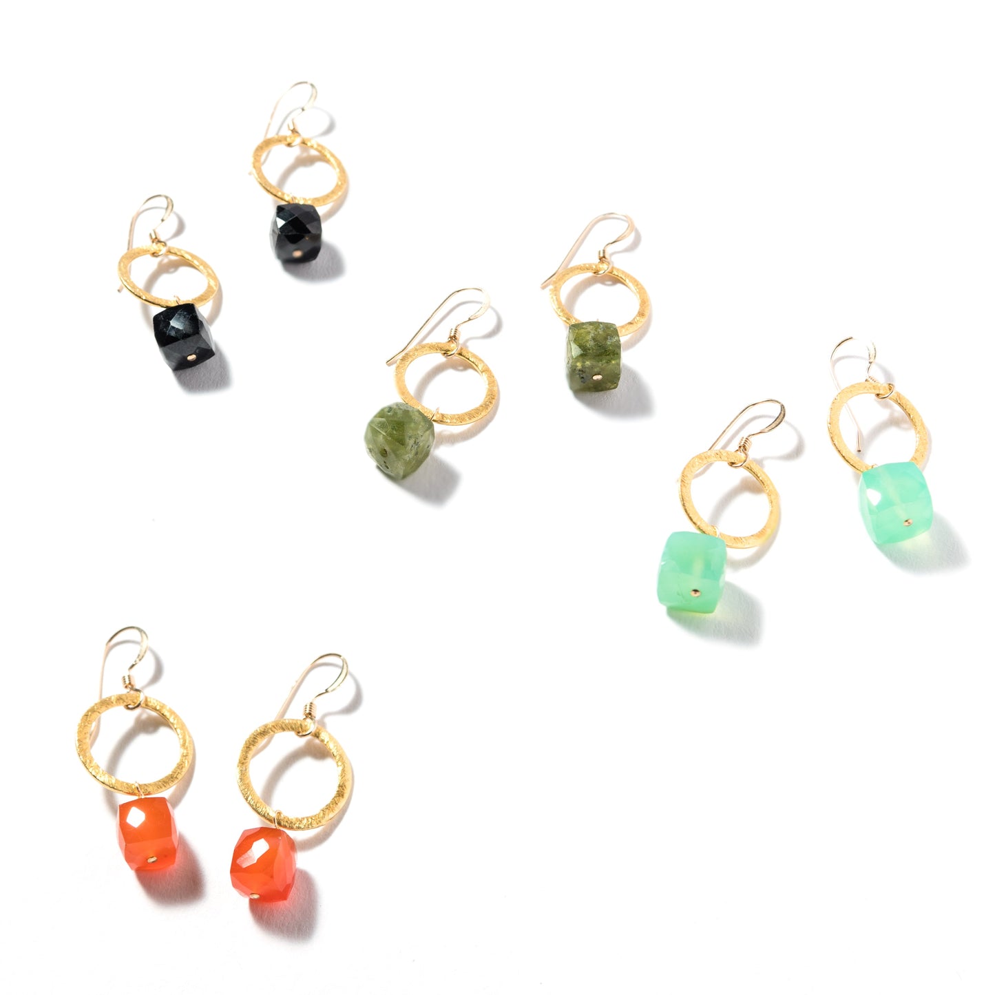 Gold Circle Gemstone Earrings