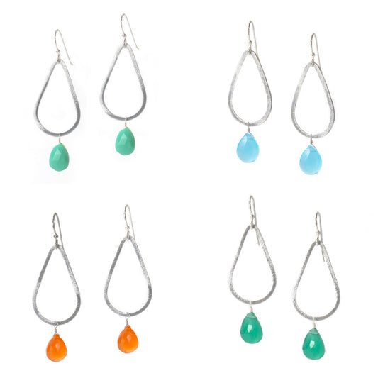 Silver Teardrop Gemstone Earrings