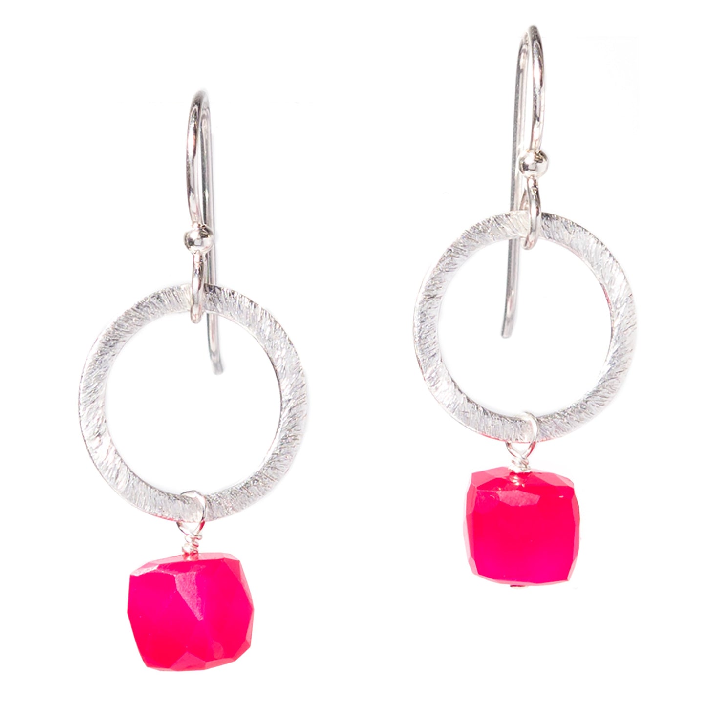 Silver Circle Gemstone Earrings