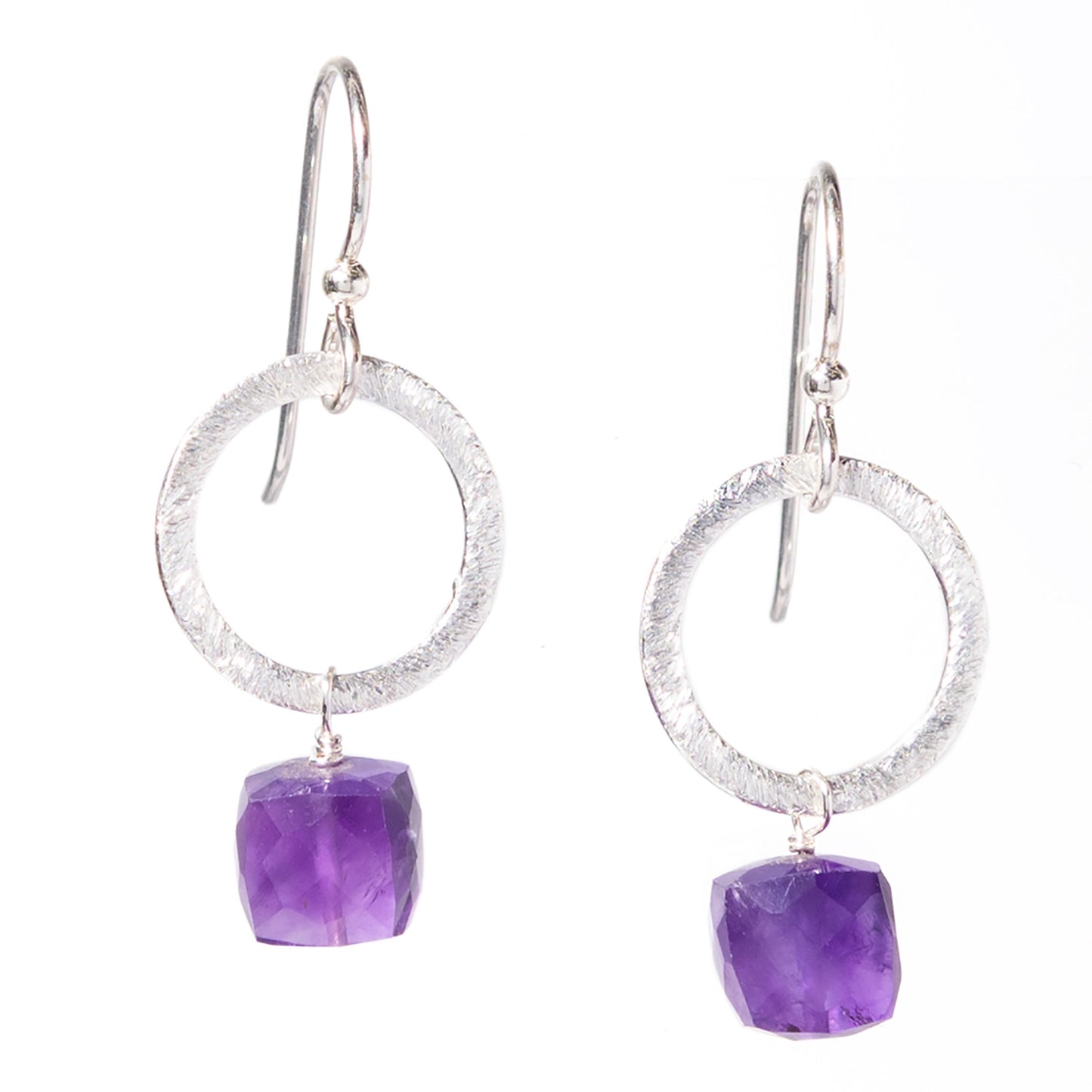 Silver Circle Gemstone Earrings