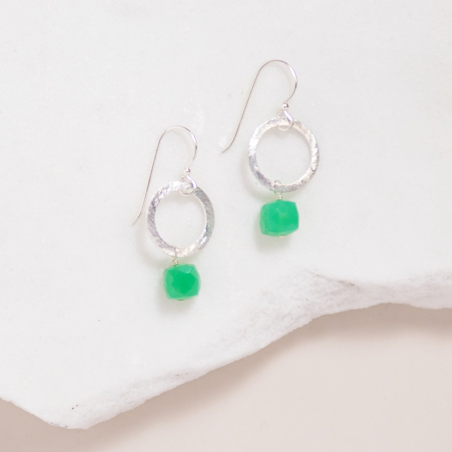 Silver Circle Gemstone Earrings