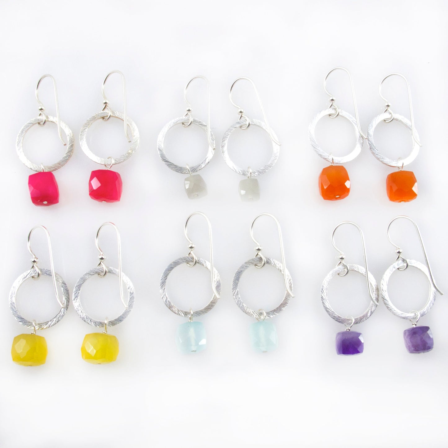 Silver Circle Gemstone Earrings