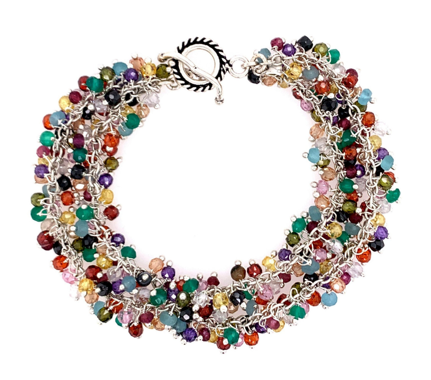 Multi Colorful Semi-Precious Stone Double Shimmer Bracelet, Gold