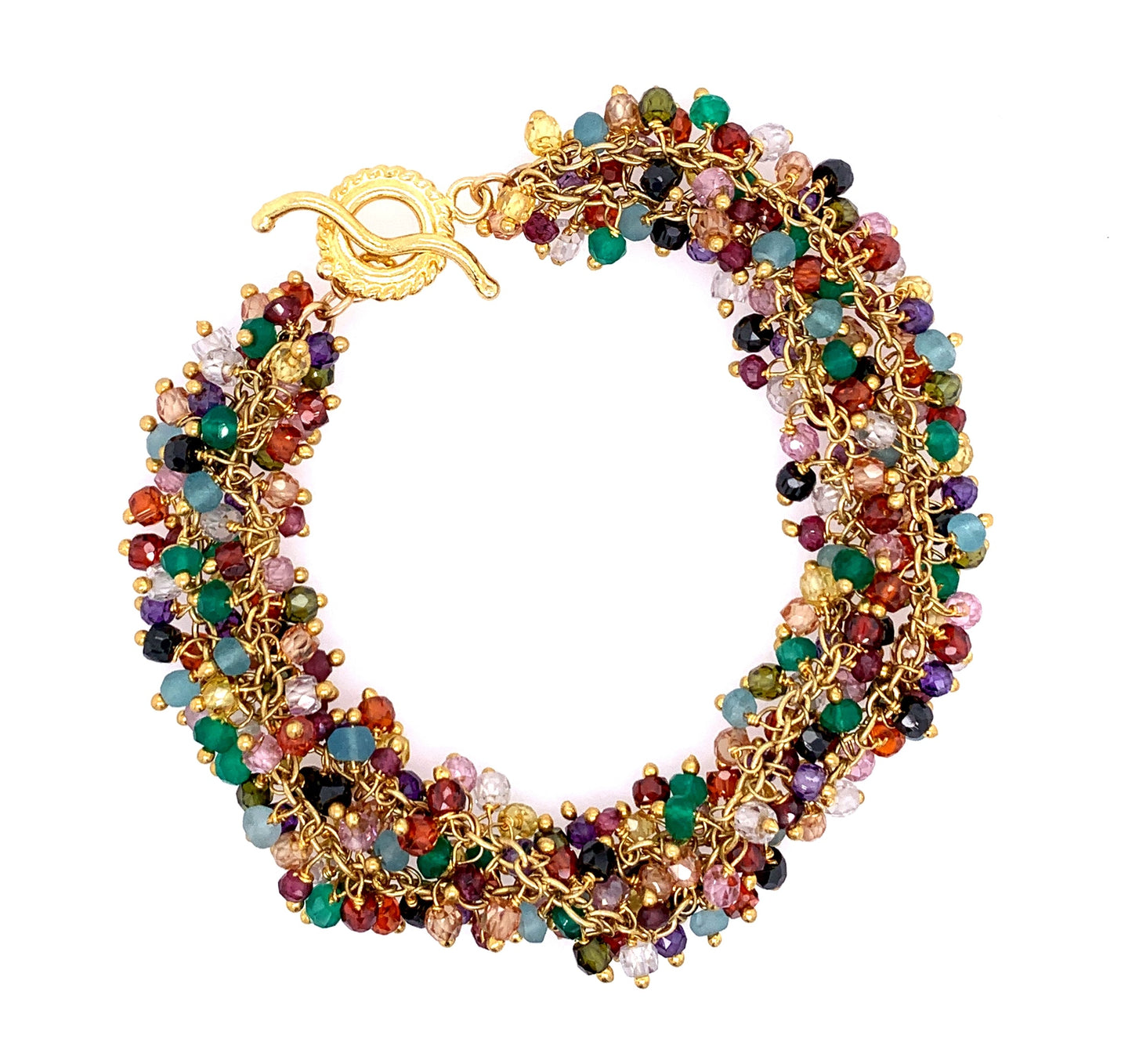 Multi Colorful Semi-Precious Stone Double Shimmer Bracelet, Gold