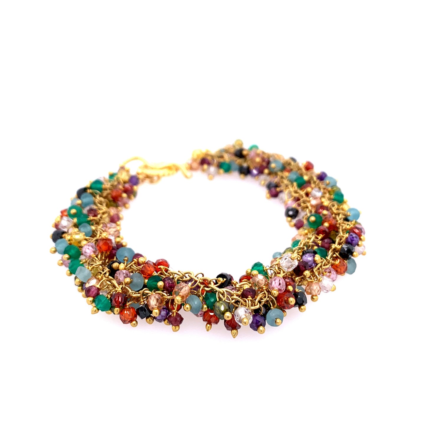 Multi Colorful Semi-Precious Stone Double Shimmer Bracelet, Gold
